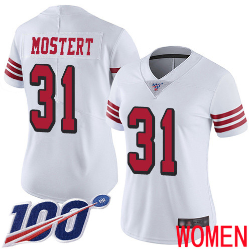 San Francisco 49ers Limited White Women Raheem Mostert NFL Jersey #31 100th Season Vapor Untouchable Rush->women nfl jersey->Women Jersey